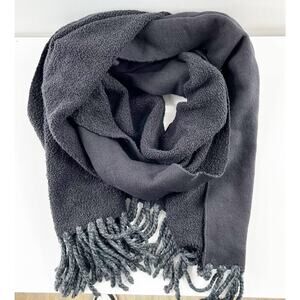 Fringe Cotton Terry Wrap Blanket Scarf Black